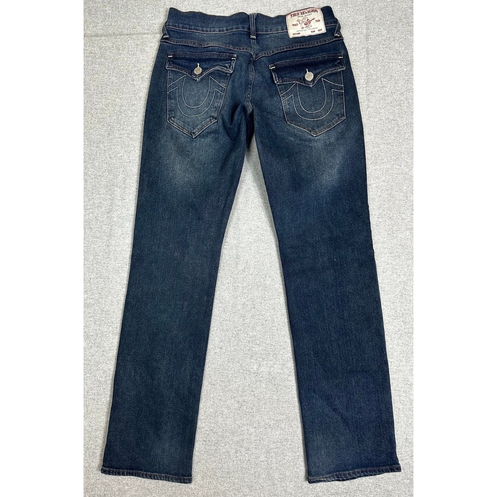 True Religion Ricky Jeans Mens 31x33 Dark Wash Blue Flap Pocket Straight Leg
